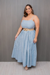 Blue Stripes Maxi Dress with Open Back