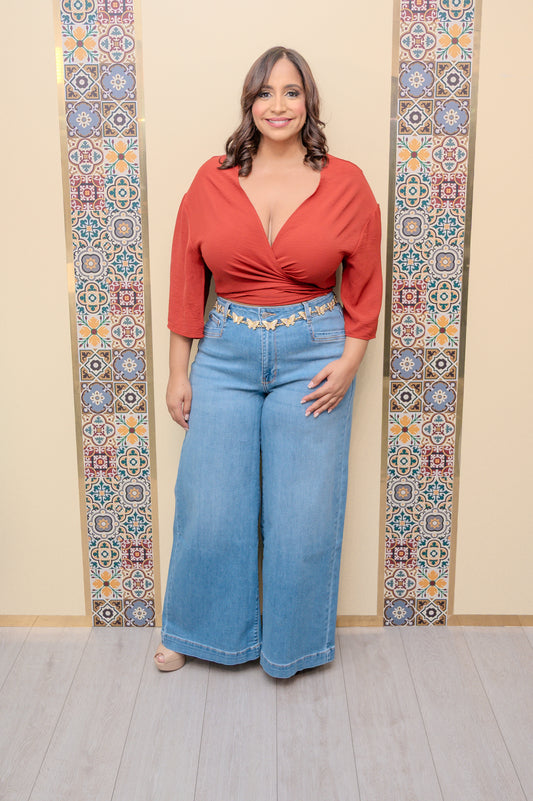 Rust Wrap Blouse
