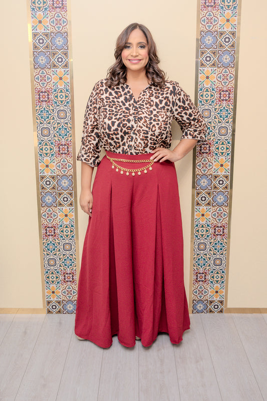 Wine Wide Leg Pants