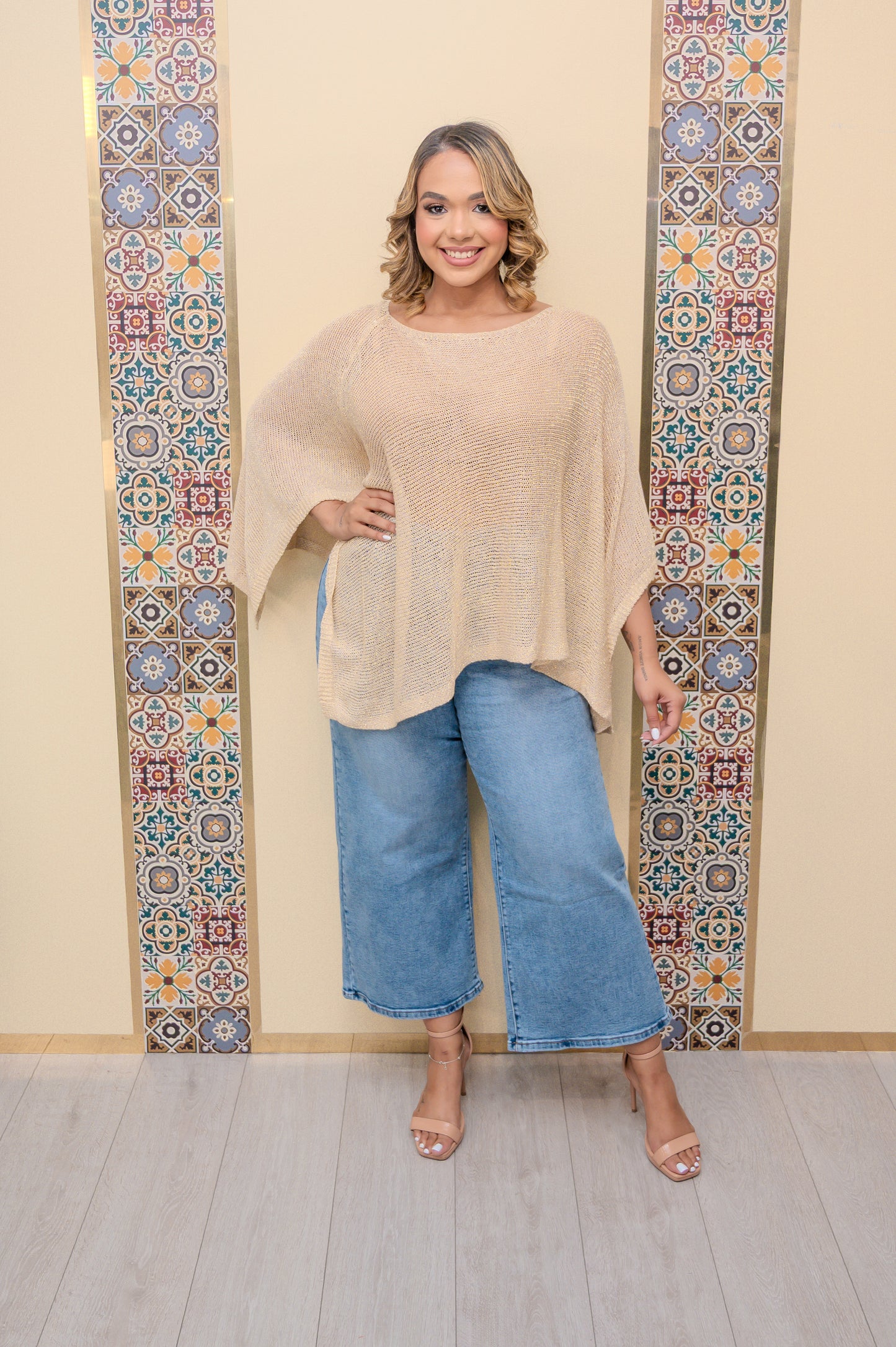 Crop Metallic Poncho Top