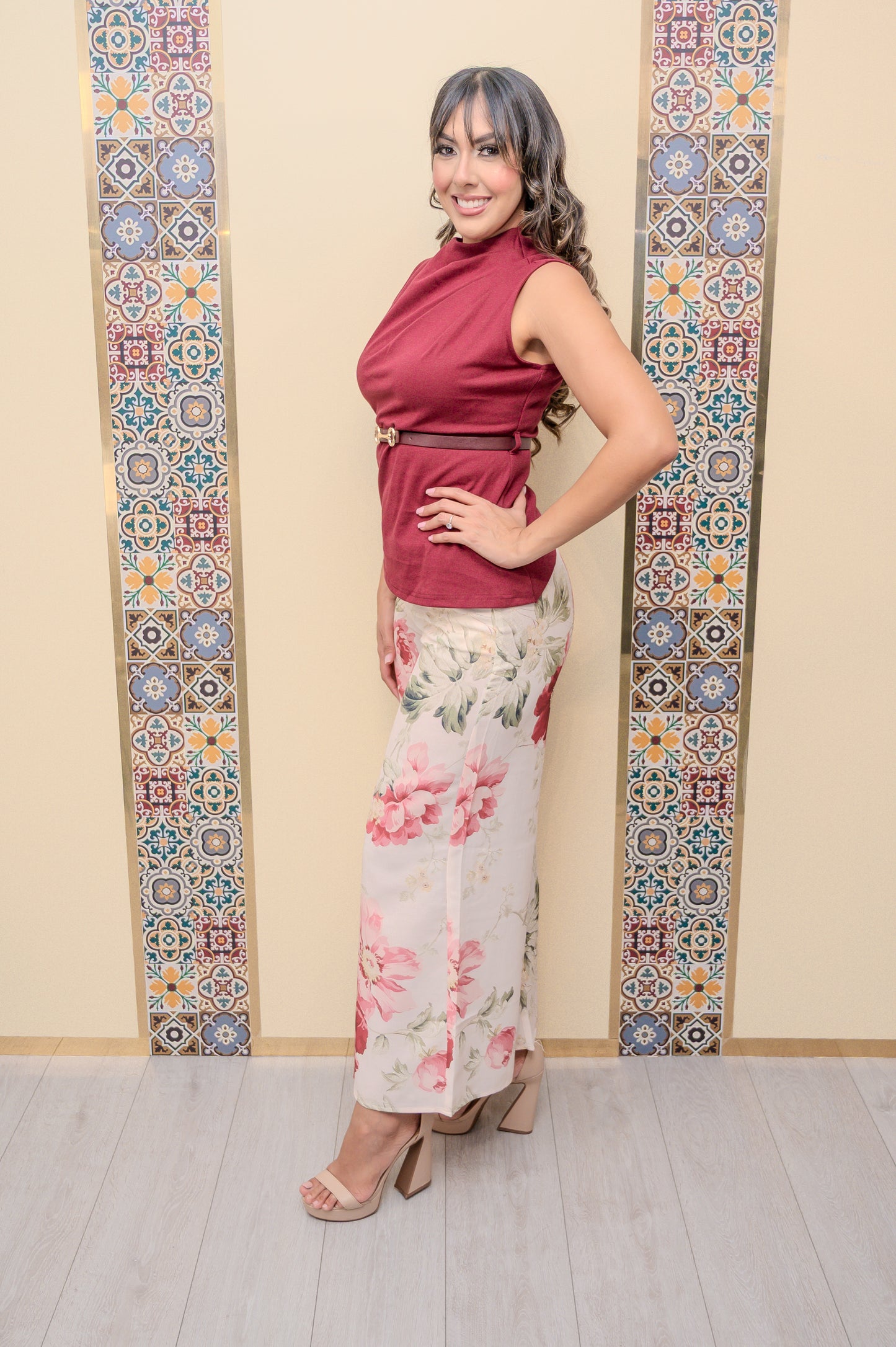 Burgundy Belted Top