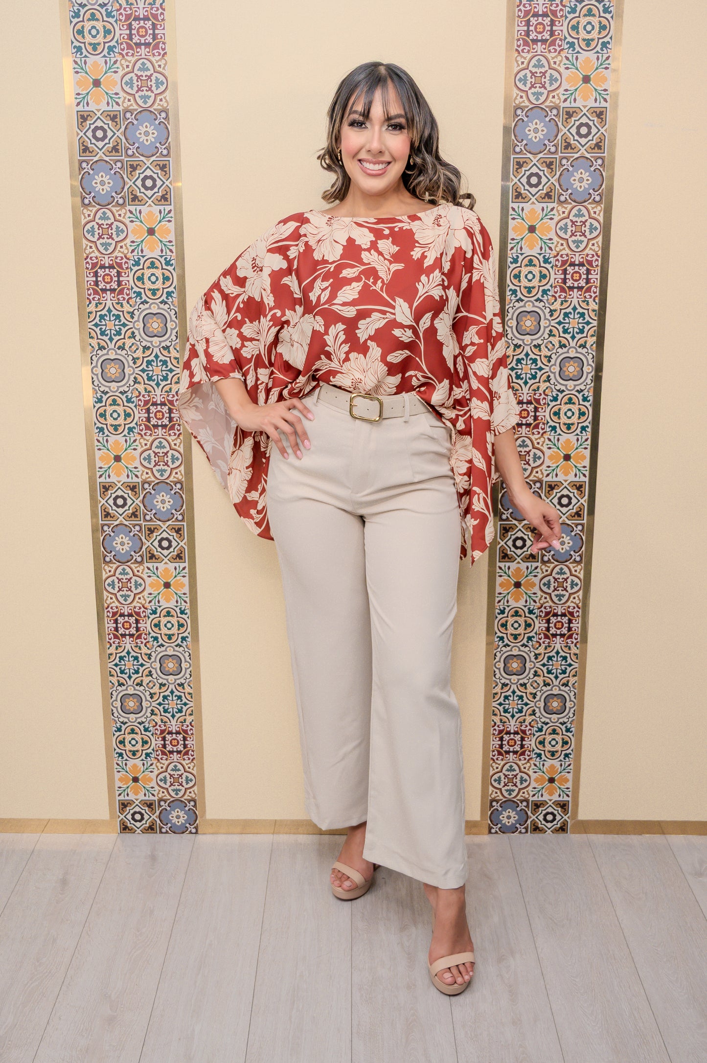 Ivory/Burgundy Floral Blouse