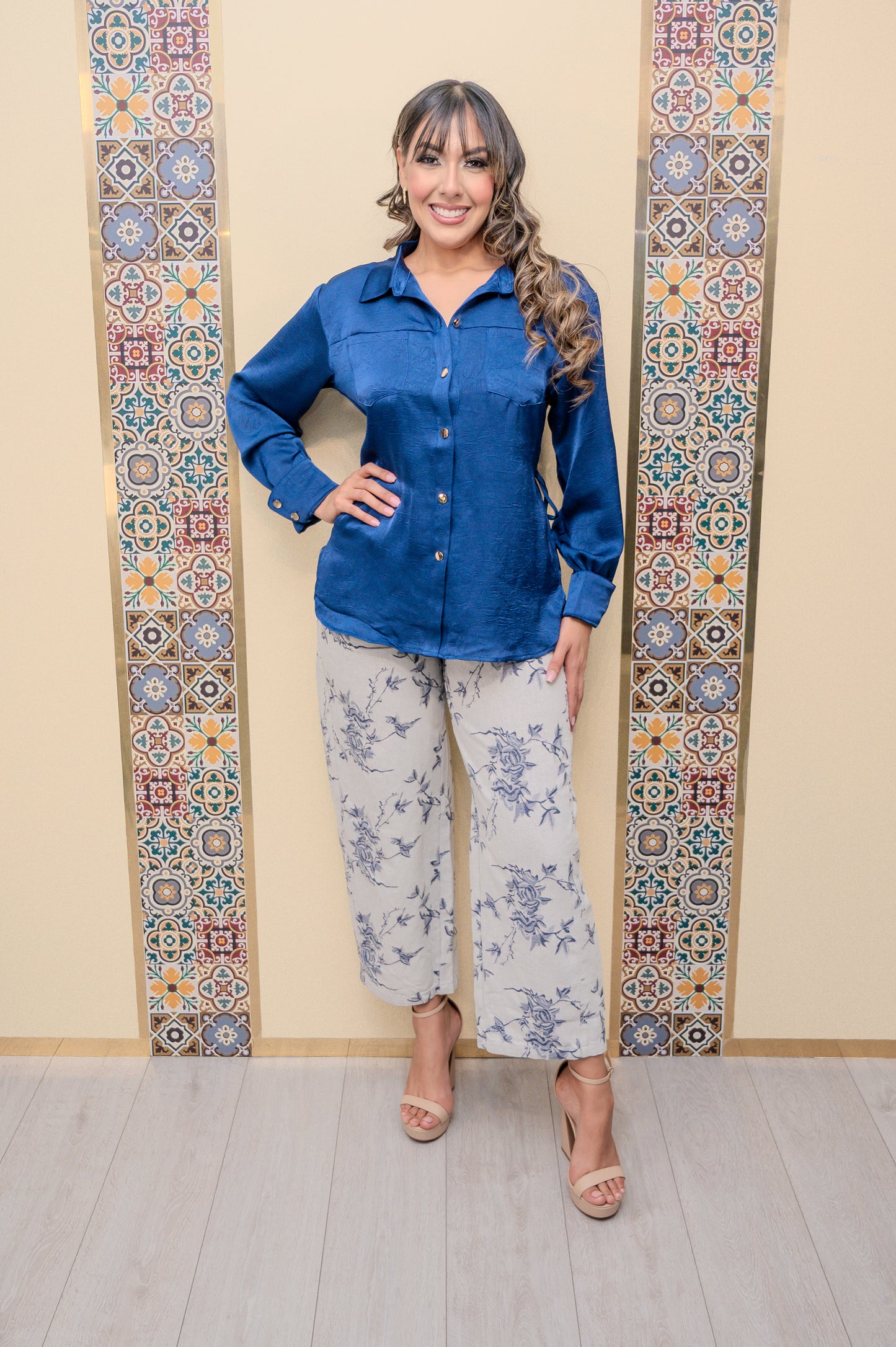 Blue Printed Denim Pants