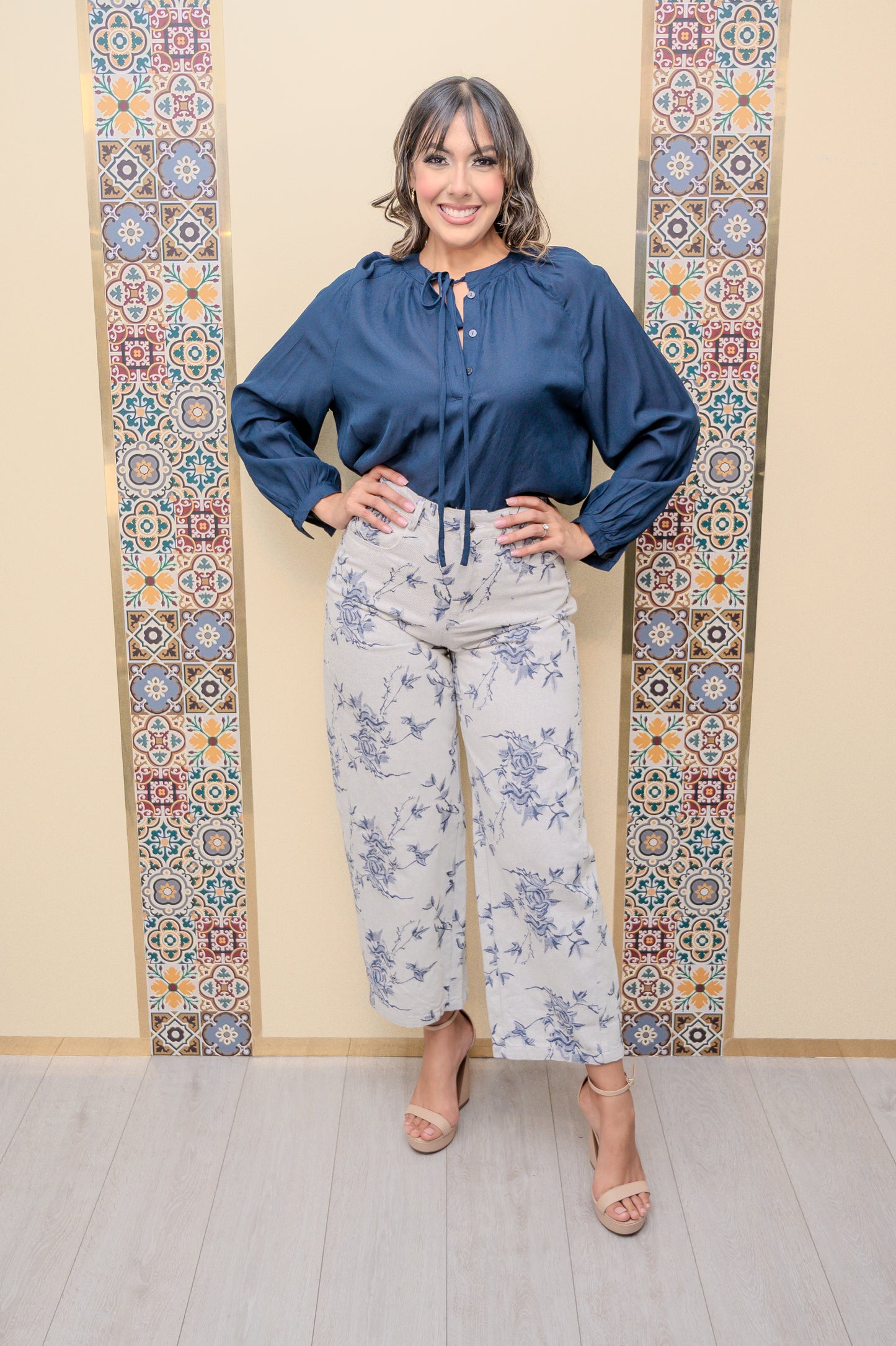Navy Long Sleeve Blouse