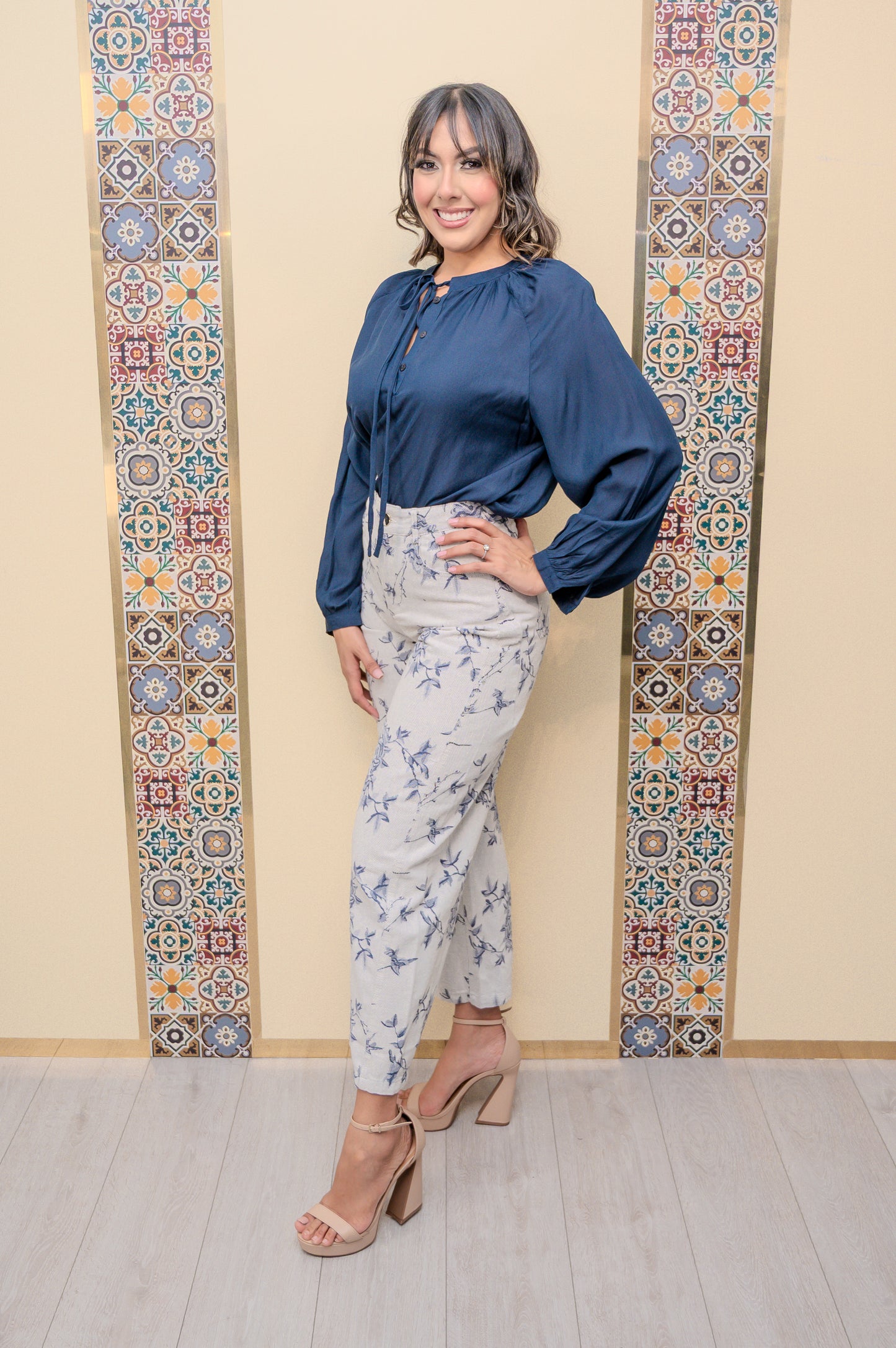 Navy Long Sleeve Blouse