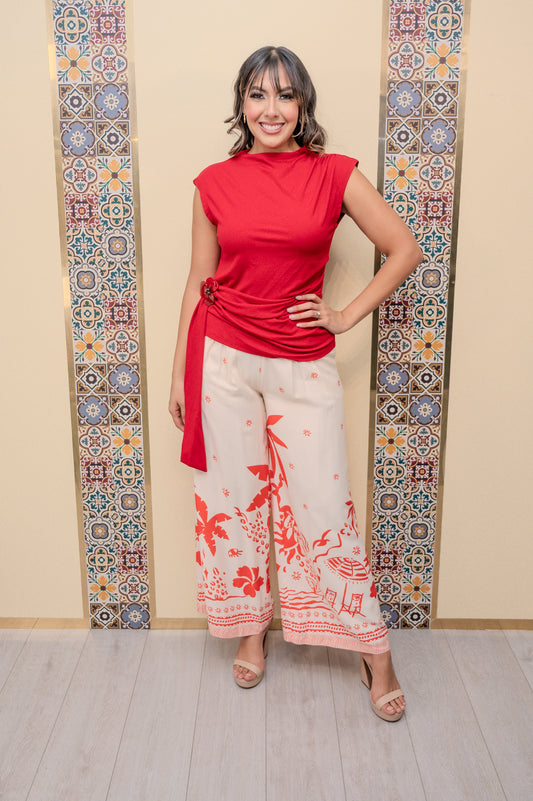 Red Printed Pant
