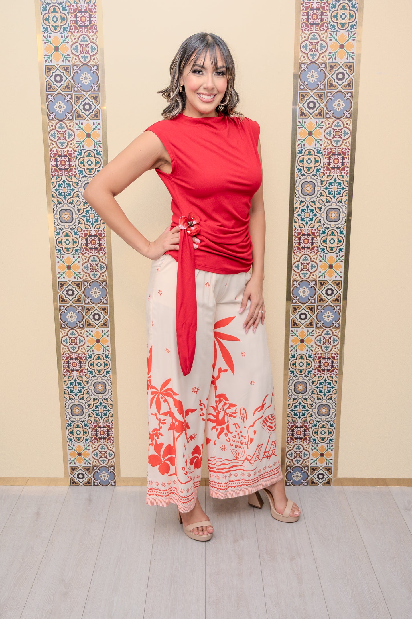 Red Side Tie Top
