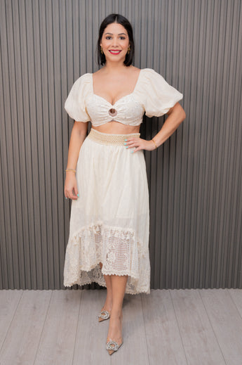 Beige Front Keyhole Crop Top