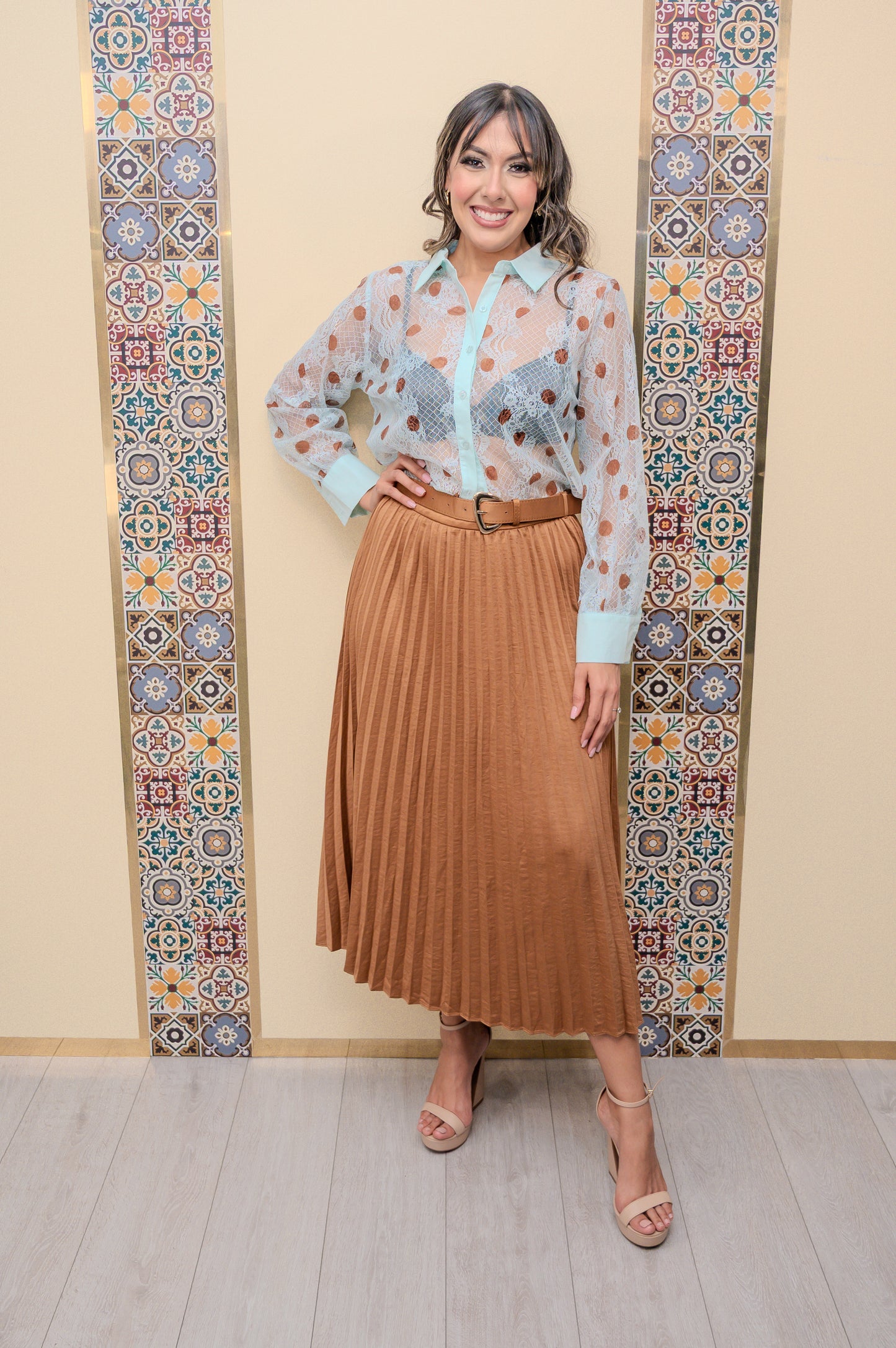 Brown Suede Pleated Maxi Skirt