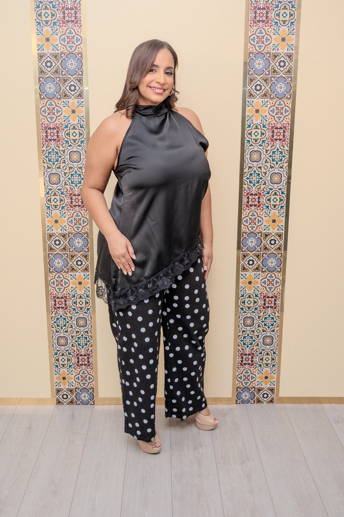 Black Polka Denim Pants