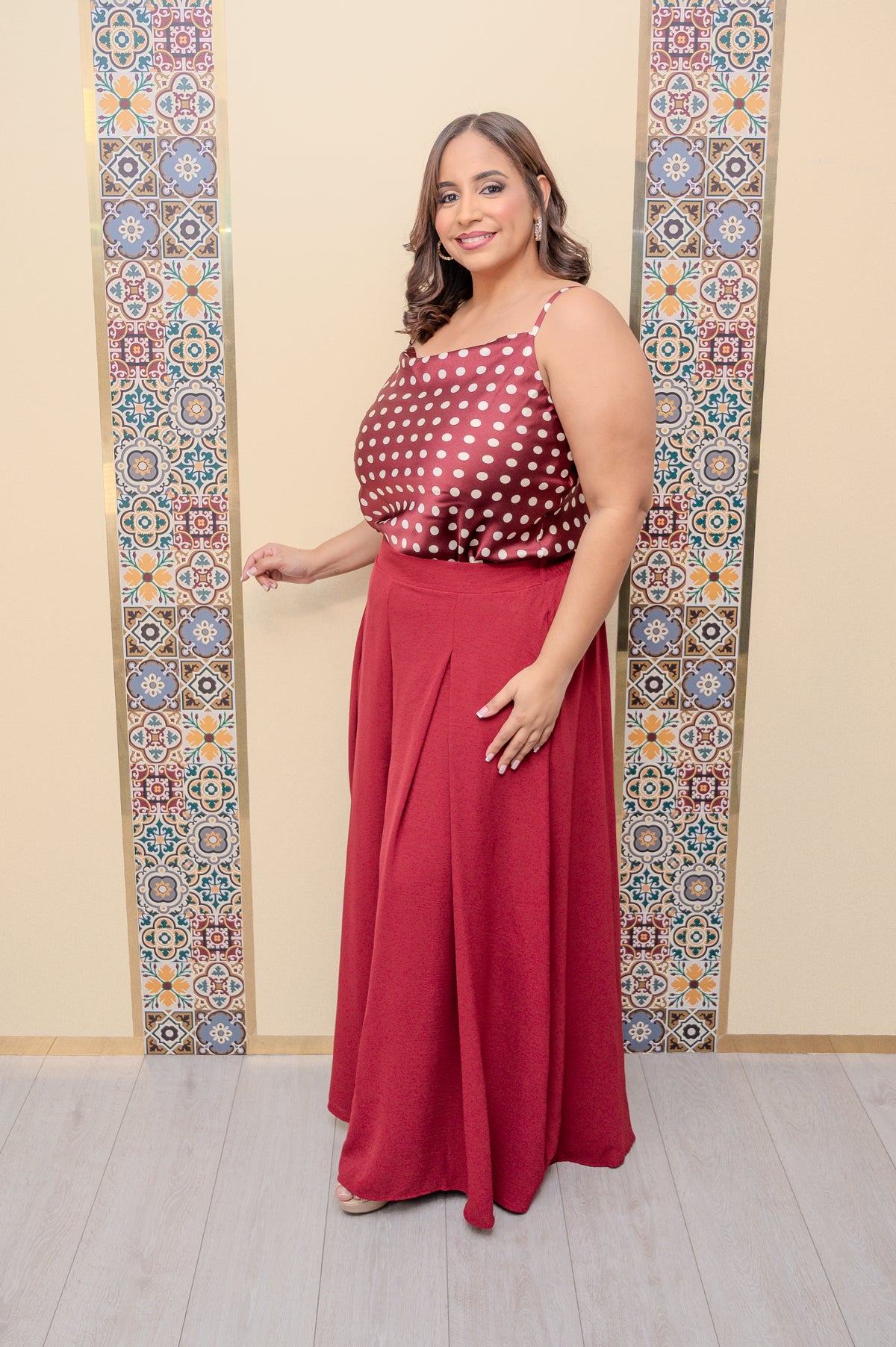 Burgundy Wide Leg Pants
