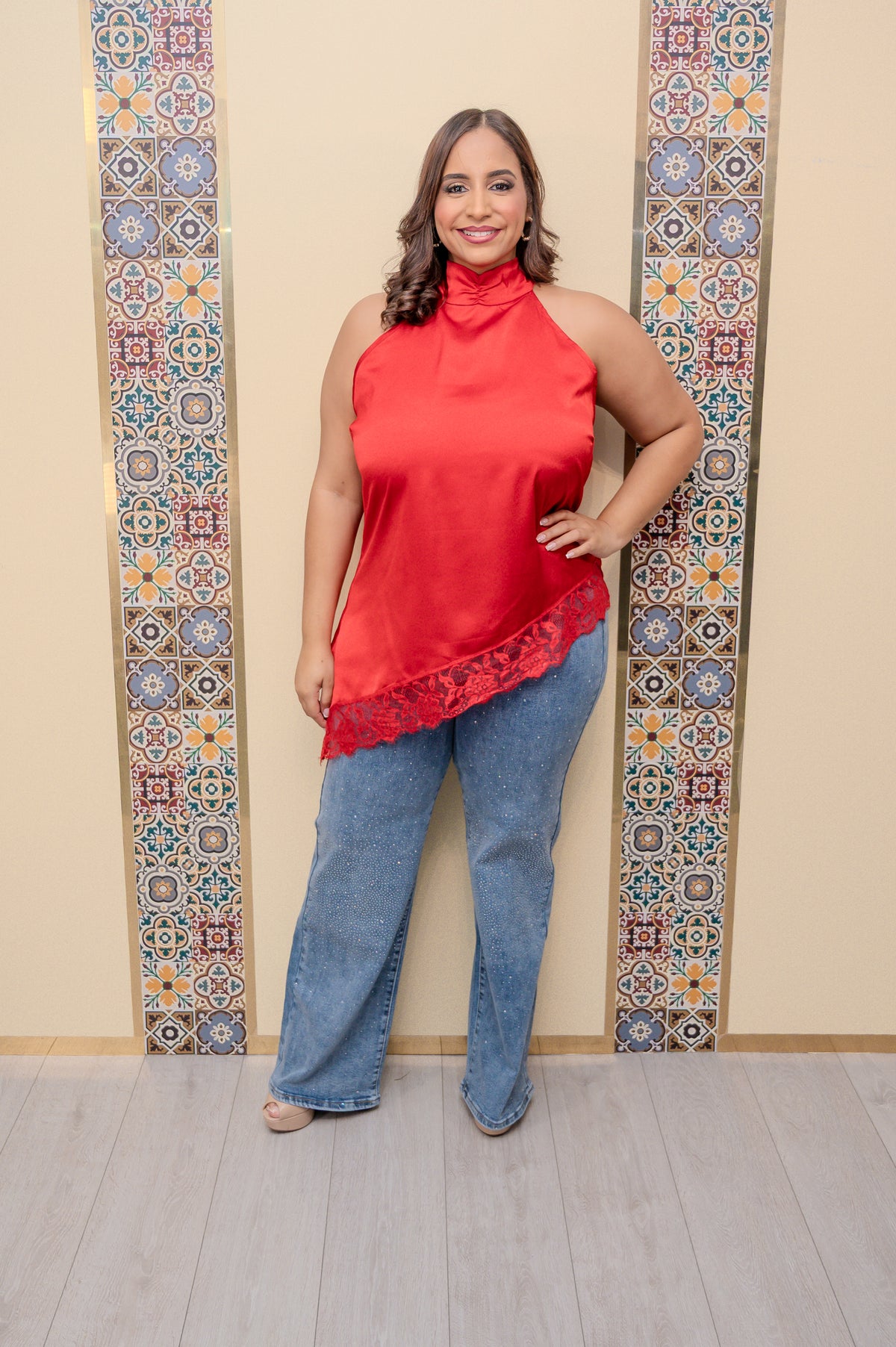Red Asymmetrical Satin Top