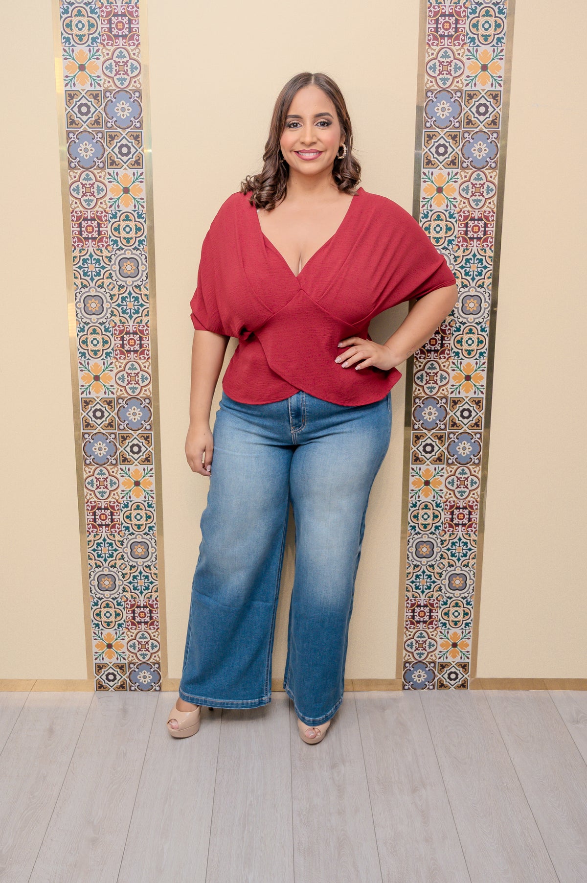 Wine Peplum Blouse