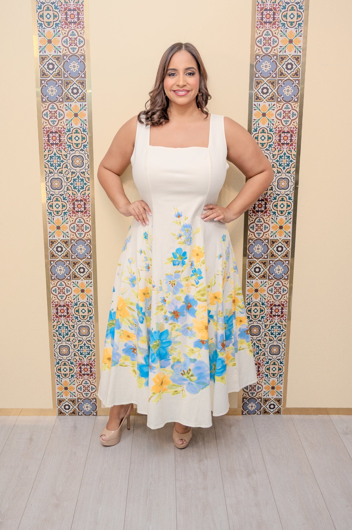 Off White Floral Midi Dress