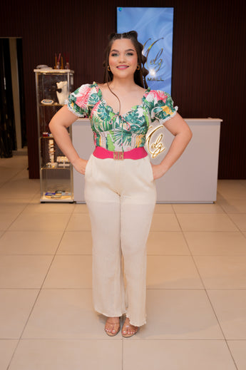 Green Front Tie Tropical Top