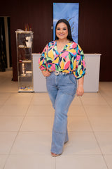 Navy Floral Wide V-Neck Floral Top