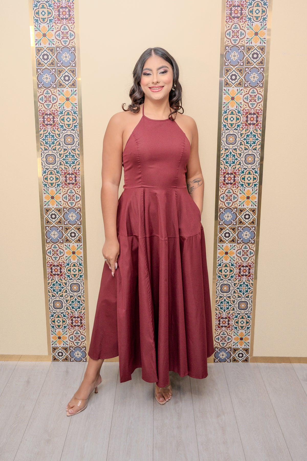 Wine Halter Maxi Dress