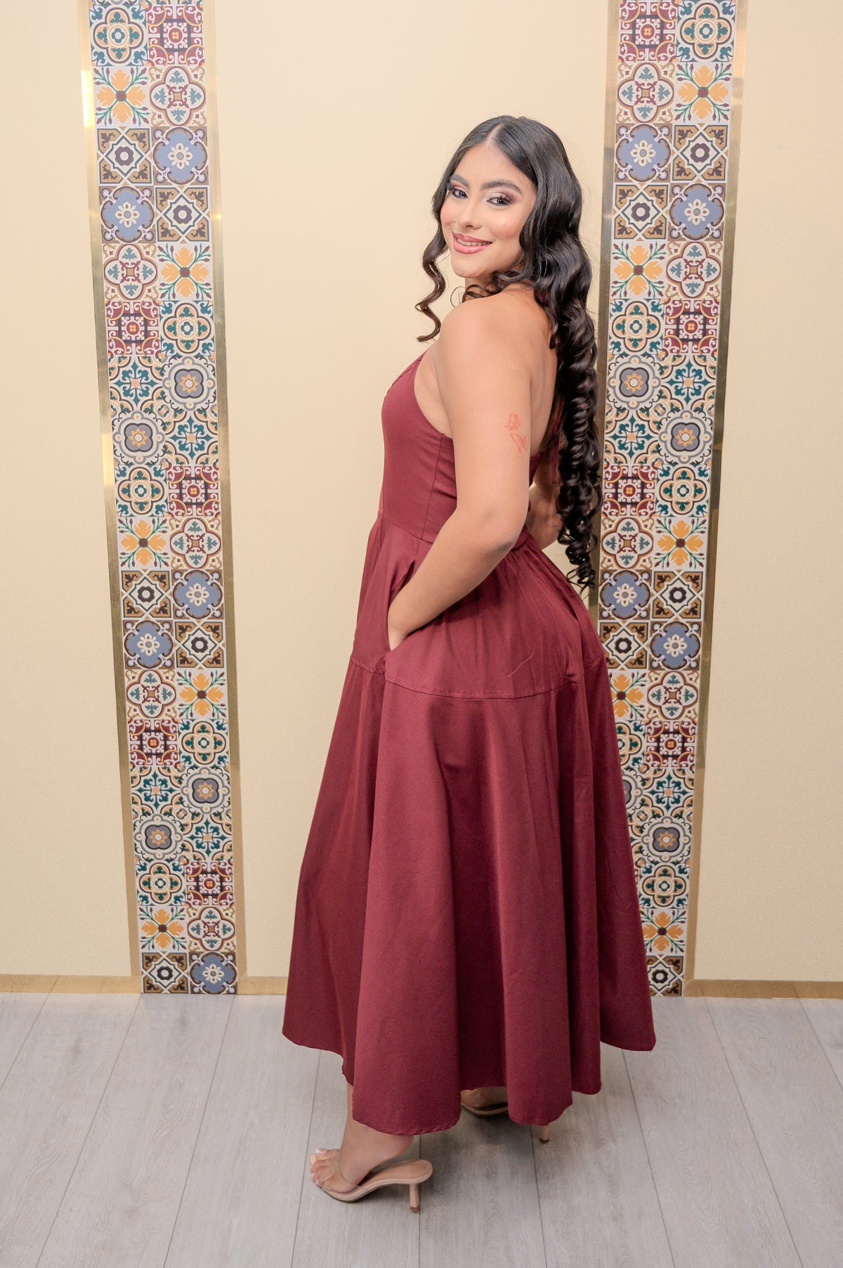 Wine Halter Maxi Dress
