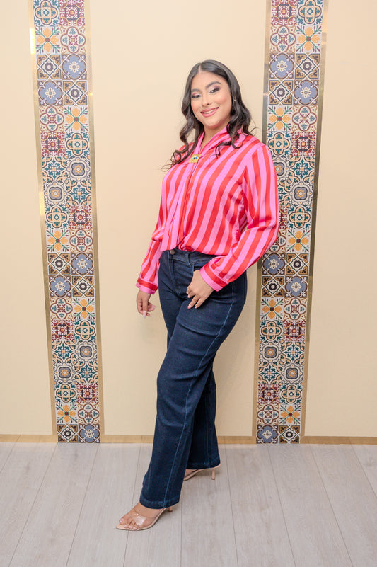 Pink/Coffee Stripes Blouse