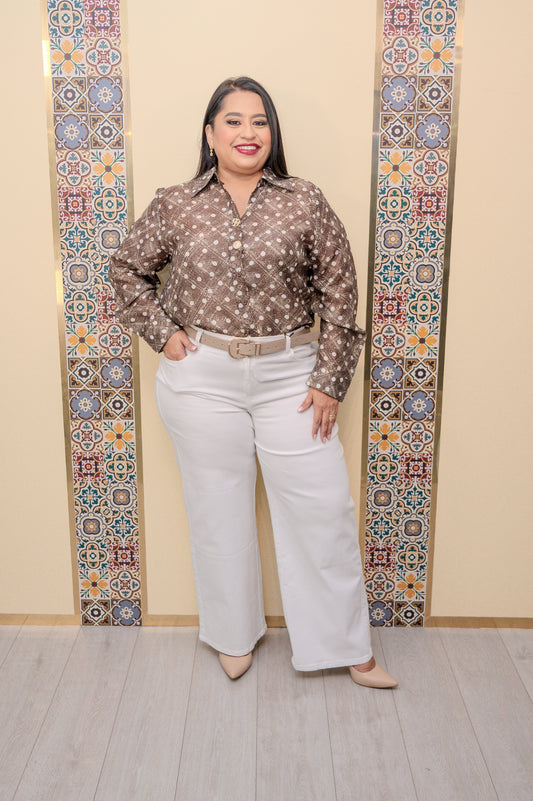 Brown Dotted Print Blouse