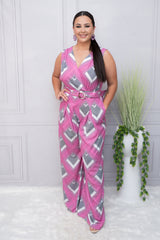 Fuchsia Diamond Print Wide Leg Jumper with Belt