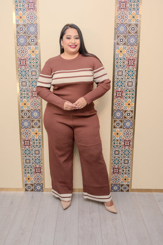 Brown Knit Top and Pants Set