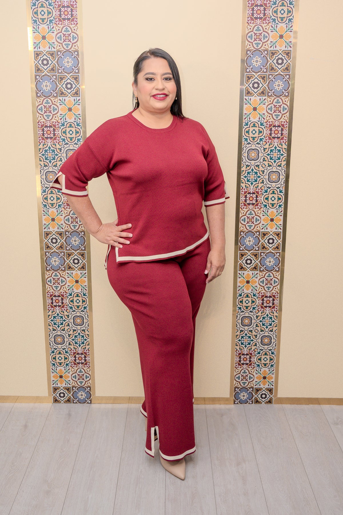 Burgundy Knit Top and Pants Set