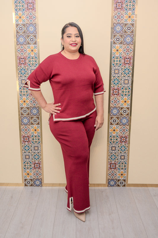 Burgundy Knit Top and Pants Set