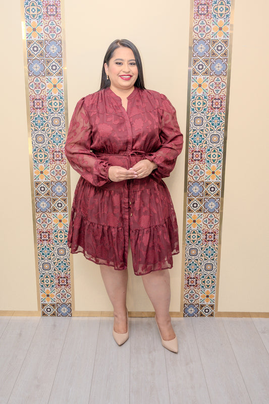 Burgundy Textured Chiffon Dress