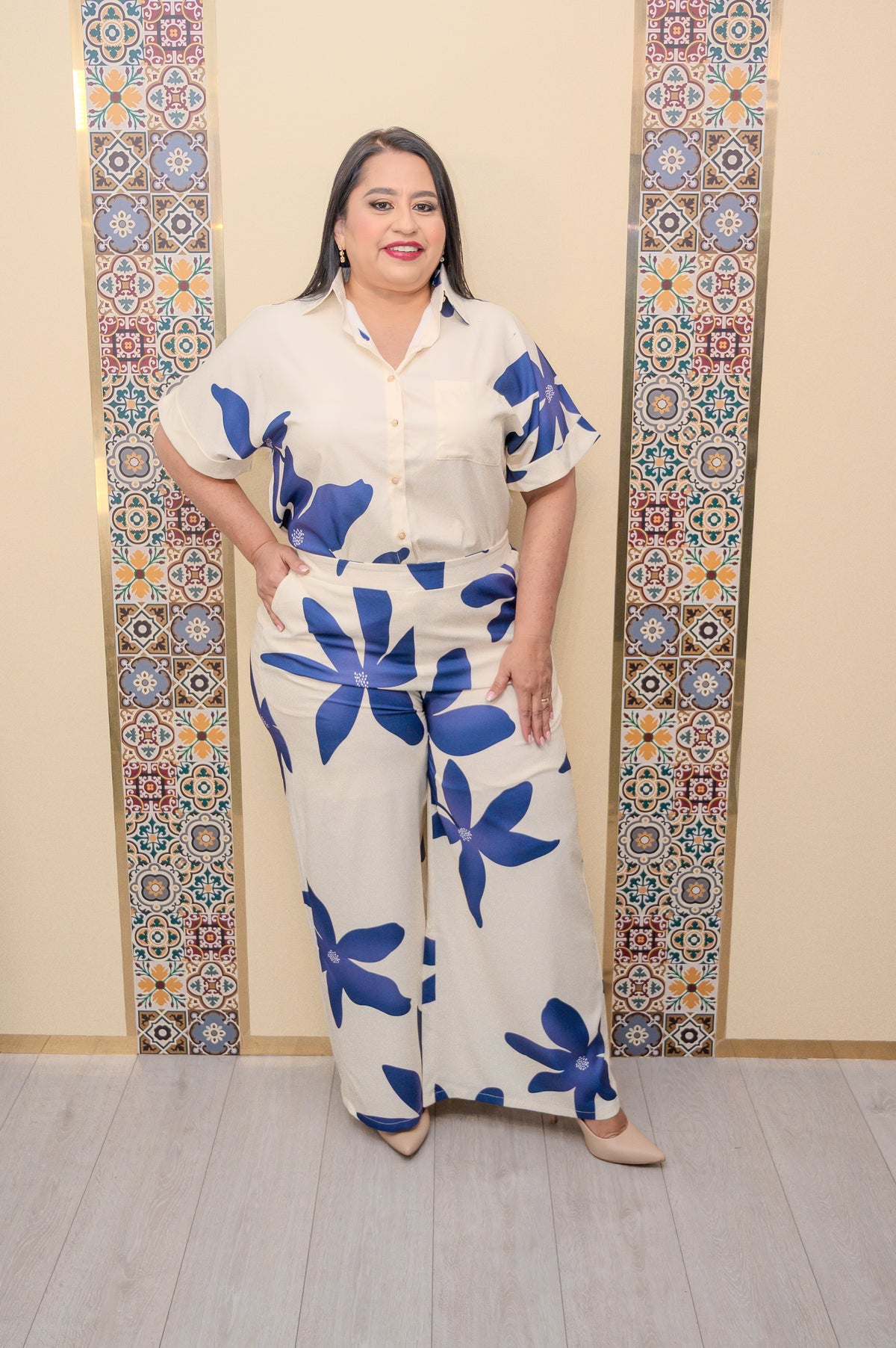 Blue Floral Pants Set