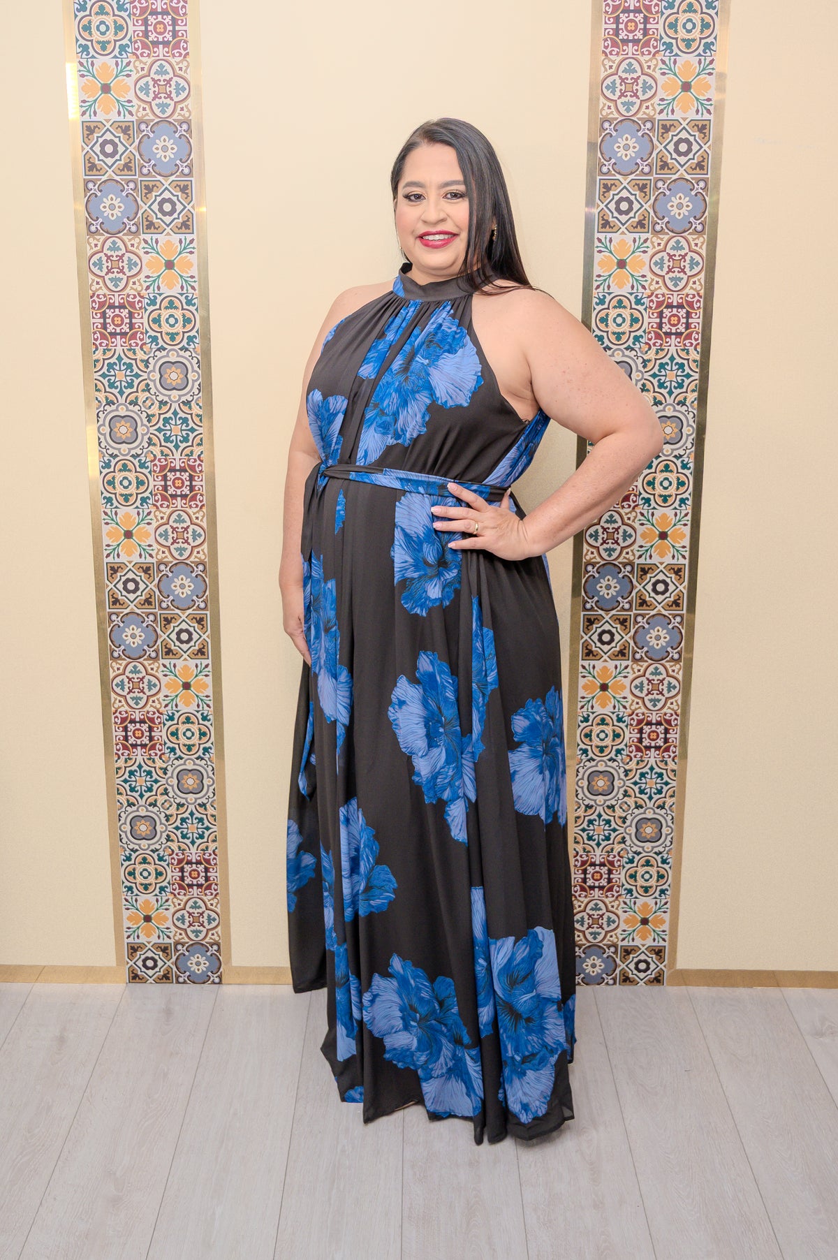Black/Blue Floral Halter Maxi Dress