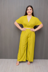 Lime Cross Deep V Neck Wide Leg Fit Set