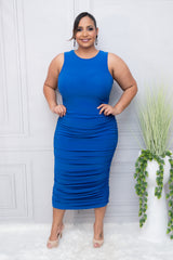 Royal Blue Sleeveless Midi Poly Satin Dress
