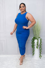 Royal Blue Sleeveless Midi Poly Satin Dress
