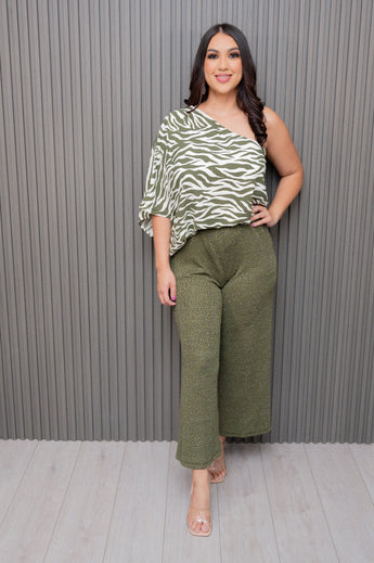 Olive Palazzo Pants with Elastic Waist