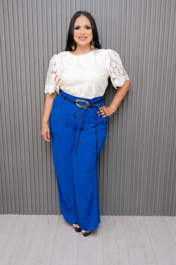 Royal Blue Wide Leg Pants with Belt