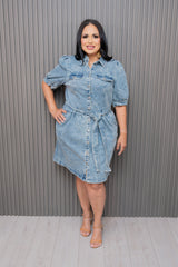 Acid Wash Button Down Denim Dress