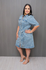 Acid Wash Button Down Denim Dress