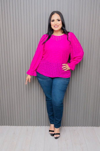 Fuchsia Lace Long Sleeve Top