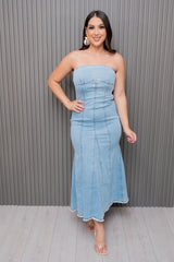 Light Denim Tube Maxi Dress