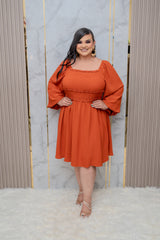 Burnt Orange Square Neck Mini Dress