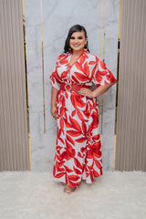 Red Smocked Waist Printed Ruffle Maxi Dress