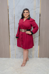 Plum Button Down Belted Dress