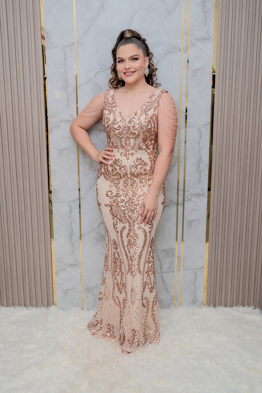 Rose Gold Sequin/Rhinestone Cap Sleeve Mermaid Dress Melz Fashion Rose Gold Sequin/Rhinestone Cap Sleeve Mermaid Dress Melz Fashion