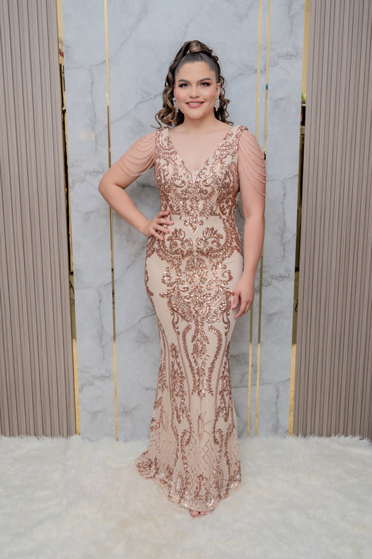 Rose Gold Sequin/Rhinestone Cap Sleeve Mermaid Dress Melz Fashion Rose Gold Sequin/Rhinestone Cap Sleeve Mermaid Dress Melz Fashion