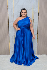 Royal Blue Pleated One Shoulder Maxi Dress