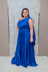 Royal Blue Pleated One Shoulder Maxi Dress