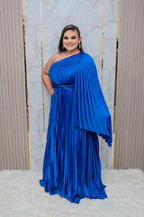 Royal Blue Pleated One Shoulder Maxi Dress