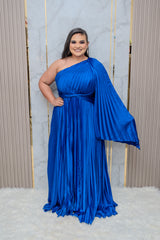 Royal Blue Pleated One Shoulder Maxi Dress