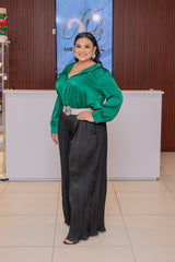 Hunter Green Collar Trim Blouse